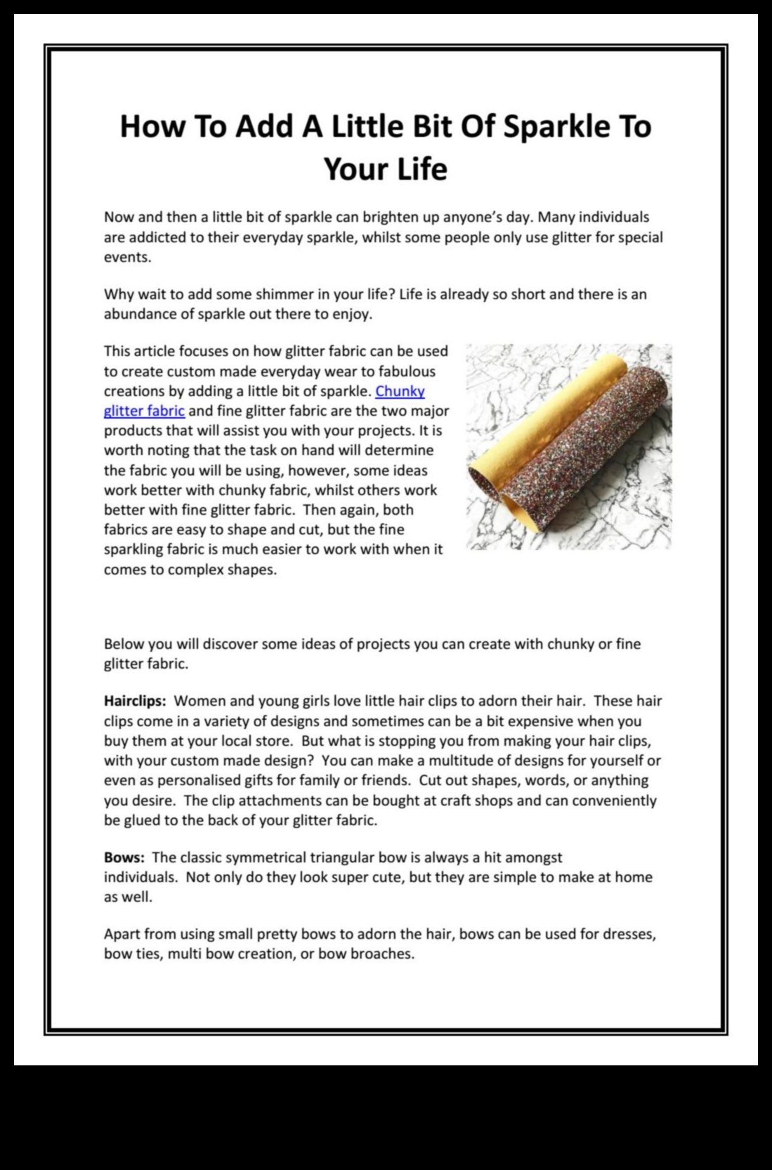 טכניקות יצירה עבור טקסטיל מעוטר: הוספת ניצוץ לבד